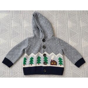 Hanna Andersson Wool Blend Hooded Cardigan Baby 3–6M 60cm Cabin Trees